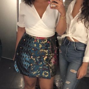 Raw silk multi colored skirt